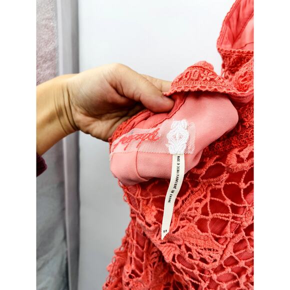 Free people Pink Embroidered Lace Backless Mini Dress party collection - Picture 4 of 6